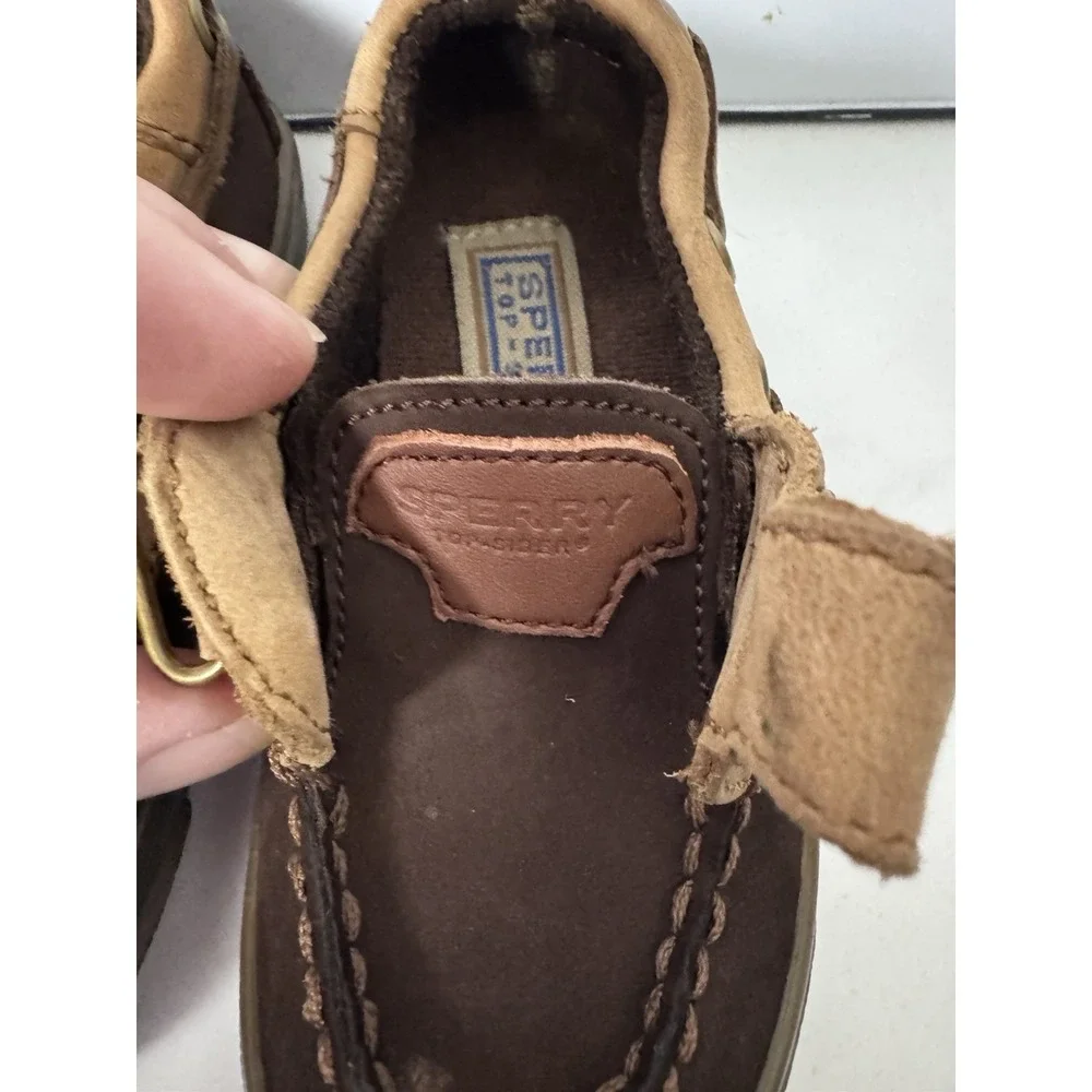 Sperry Leather Loafer Slide On Baby Size 5.5 Brown Hook And Loop Closure Easy On - Picture 6 of 12